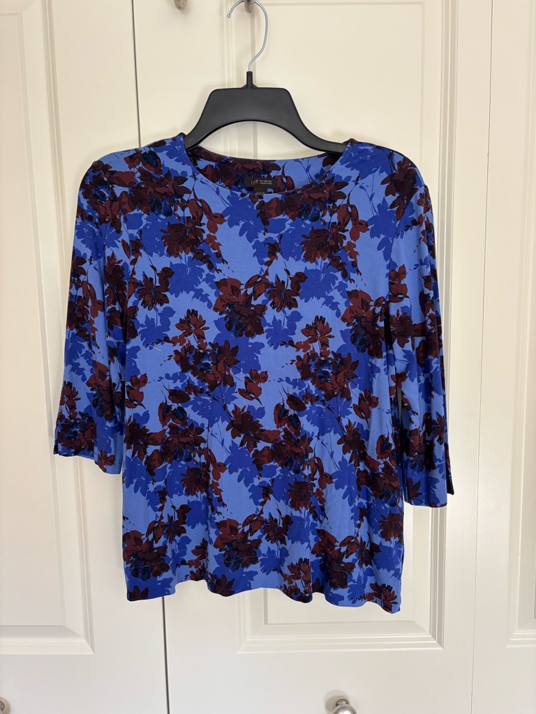 J Jill Wearever Collection Floral Blue Red Blouse Size Small